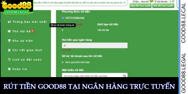 Rút tiền good88 qua tài khoản ngân hàng trực tuyến